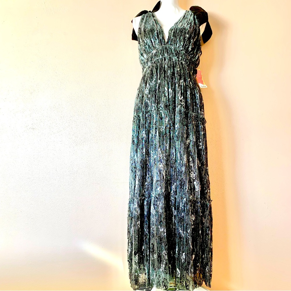 Arula Black & Silver Shimmer Shine Floral Sleeveless Maxi Dress